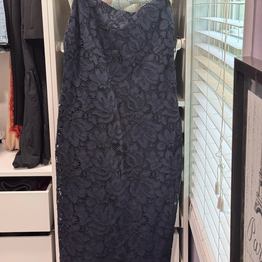 Zara Navy Floral Lace Midi Dress